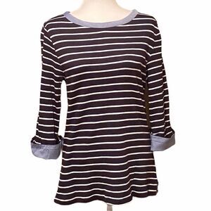 Nautica Striped Navy/White 3/4 Length Shirt Sz L